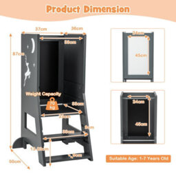 Costway Toddler Kitchen Stool Helper Bathroomd Ajustable Baby Standing Tower - thumbnail 2