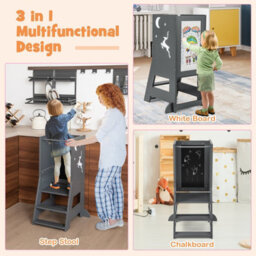Costway Toddler Kitchen Stool Helper Bathroomd Ajustable Baby Standing Tower - thumbnail 3