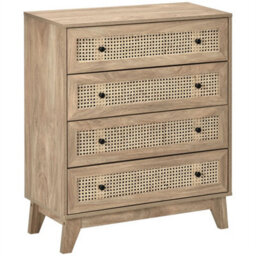 Rattan Chest Of Drawers 4-Drawer Dresser Storage Cabinet Bedroom, Wood Effect - thumbnail 1