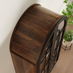 Btm Tall Arch Storage Cabinet Freestanding Kitchen Cabinet Display Cabinet With Glass Doors Wood Grain - thumbnail 5