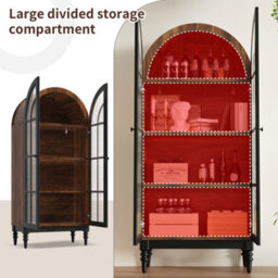 Btm Tall Arch Storage Cabinet Freestanding Kitchen Cabinet Display Cabinet With Glass Doors Wood Grain - thumbnail 6