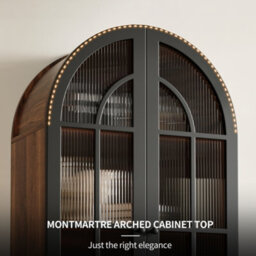 Btm Tall Arch Storage Cabinet Freestanding Kitchen Cabinet Display Cabinet With Glass Doors Wood Grain - thumbnail 8