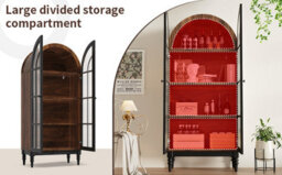 Btm Tall Arch Storage Cabinet Freestanding Kitchen Cabinet Display Cabinet With Glass Doors Wood Grain - thumbnail 9