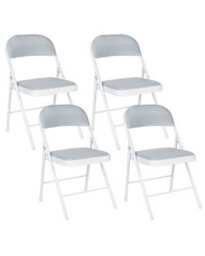 Wyld And Coco Set Of 4 Folding Chairs - Light Grey Padded Seats, White Frame - thumbnail 3