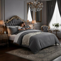 3-Piece Satin Stripe Microfiber Duvet Cover Soft Bedding Set With Pillowcase Breathable & Hypoallergenic, Machine Washable Grey Qu - thumbnail 3