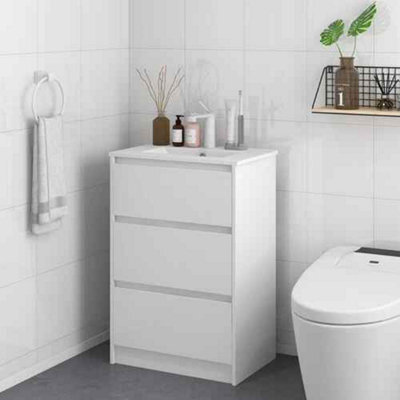 600mm White Gloss Bathroom Vanity Unit With Basin And 2 Drawers - image 1