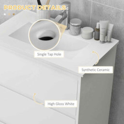 600mm White Gloss Bathroom Vanity Unit With Basin And 2 Drawers - thumbnail 6