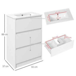 600mm White Gloss Bathroom Vanity Unit With Basin And 2 Drawers - thumbnail 2