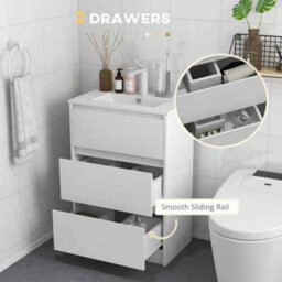 600mm White Gloss Bathroom Vanity Unit With Basin And 2 Drawers - thumbnail 3