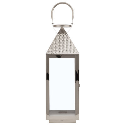 Beliani Lumenique Silver Stainless Steel Lantern 55 Cm - Large Hammered Finish Pillar Candle Holder - image 1