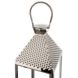 Beliani Lumenique Silver Stainless Steel Lantern 55 Cm - Large Hammered Finish Pillar Candle Holder - thumbnail 9