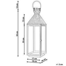 Beliani Lumenique Silver Stainless Steel Lantern 55 Cm - Large Hammered Finish Pillar Candle Holder - thumbnail 4