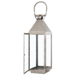Beliani Lumenique Silver Stainless Steel Lantern 55 Cm - Large Hammered Finish Pillar Candle Holder - thumbnail 5