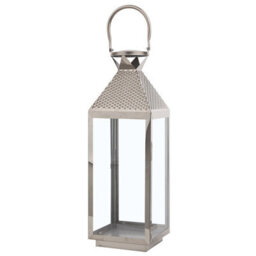 Beliani Lumenique Silver Stainless Steel Lantern 55 Cm - Large Hammered Finish Pillar Candle Holder - thumbnail 6