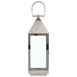Beliani Lumenique Silver Stainless Steel Lantern 55 Cm - Large Hammered Finish Pillar Candle Holder - thumbnail 1