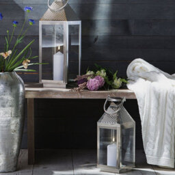Beliani Lumenique Silver Stainless Steel Lantern 55 Cm - Large Hammered Finish Pillar Candle Holder - thumbnail 2
