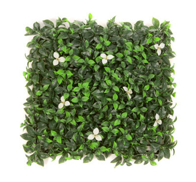 Best Artificial Laurel Leaf & White Flowers Hedging Mats 50Cm X 50Cm Privacy Garden Screen - image 1