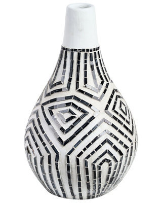 Beliani Arden Home Vase - Black And White Terracotta Stoneware With Glass Inlay, 38Cm X 50Cm - image 1