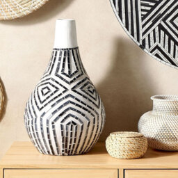 Beliani Arden Home Vase - Black And White Terracotta Stoneware With Glass Inlay, 38Cm X 50Cm - thumbnail 2