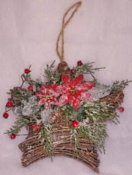Garden Store Direct Twig Wrapped Hanging Star With Poinsettia And Berry Frosted Décor - thumbnail 1