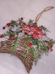 Garden Store Direct Twig Wrapped Hanging Star With Poinsettia And Berry Frosted Décor - thumbnail 2