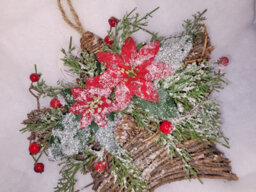 Garden Store Direct Twig Wrapped Hanging Star With Poinsettia And Berry Frosted Décor - thumbnail 4