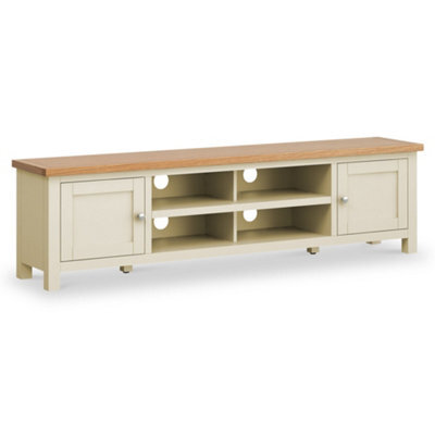 Farro Cream 180Cm Extra Large Tv Unit - Fully Assembled - Painted With Oak Top By Roseland Furniture - image 1