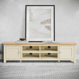 Farro Cream 180Cm Extra Large Tv Unit - Fully Assembled - Painted With Oak Top By Roseland Furniture - thumbnail 2