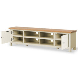 Farro Cream 180Cm Extra Large Tv Unit - Fully Assembled - Painted With Oak Top By Roseland Furniture - thumbnail 4