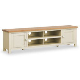 Farro Cream 180Cm Extra Large Tv Unit - Fully Assembled - Painted With Oak Top By Roseland Furniture - thumbnail 1