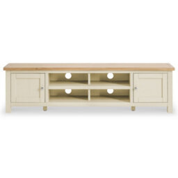 Farro Cream 180Cm Extra Large Tv Unit - Fully Assembled - Painted With Oak Top By Roseland Furniture - thumbnail 3
