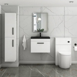 Royal Bathrooms Turin 600mm Wall Hung Vanity Unit 1 Drawer Gloss White With Black Basin & Handles - thumbnail 5