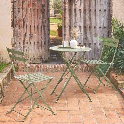 Sweeek - Round Folding Metal Bistro Garden Table With 2 Chairs Sage Green 60X60X71 Cm - Emilia - image 1