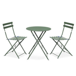 Sweeek - Round Folding Metal Bistro Garden Table With 2 Chairs Sage Green 60X60X71 Cm - Emilia - thumbnail 8