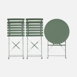 Sweeek - Round Folding Metal Bistro Garden Table With 2 Chairs Sage Green 60X60X71 Cm - Emilia - thumbnail 6
