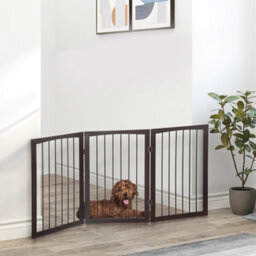 Pawhut Folding Pet Gate Fence Free Standing Child Safety Indoor Wood Durable - thumbnail 1