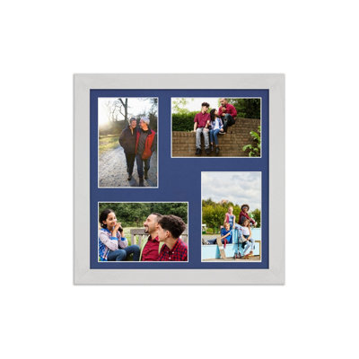 AK Frames 12X12 White Ash Modern Multi Photo Frame With Blue Mount - Holds 4 Apertures (4X) 6X4 Photos - image 1