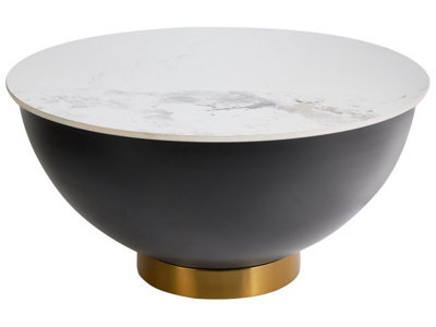 Wyld And Coco Novahome Coffee Table 74Cm Round - Sintered Stone Top With Hidden Storage, Black Metal Base - image 1