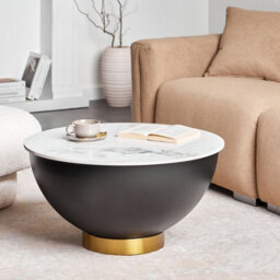 Wyld And Coco Novahome Coffee Table 74Cm Round - Sintered Stone Top With Hidden Storage, Black Metal Base - thumbnail 2
