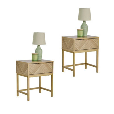 Set Of 2 Herringbone 1 Drawer Bedroom Bedside Nightstands - image 1