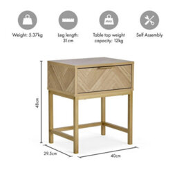 Set Of 2 Herringbone 1 Drawer Bedroom Bedside Nightstands - thumbnail 2