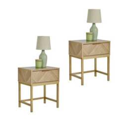 Set Of 2 Herringbone 1 Drawer Bedroom Bedside Nightstands - thumbnail 1