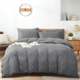 Ameha Plain Dyed Duvet Cover Complete Set With Matching Fitted Sheet & Pillowcase Microfiber King Grey - thumbnail 8