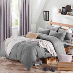 Ameha Plain Dyed Duvet Cover Complete Set With Matching Fitted Sheet & Pillowcase Microfiber King Grey - thumbnail 9
