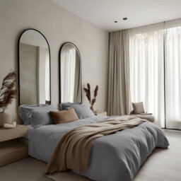 Ameha Plain Dyed Duvet Cover Complete Set With Matching Fitted Sheet & Pillowcase Microfiber King Grey - thumbnail 3