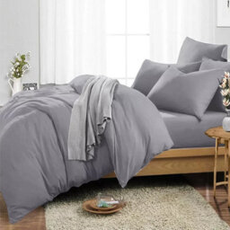 Ameha Plain Dyed Duvet Cover Complete Set With Matching Fitted Sheet & Pillowcase Microfiber King Grey - thumbnail 7