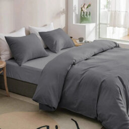 Ameha Plain Dyed Duvet Cover Complete Set With Matching Fitted Sheet & Pillowcase Microfiber King Grey - thumbnail 1