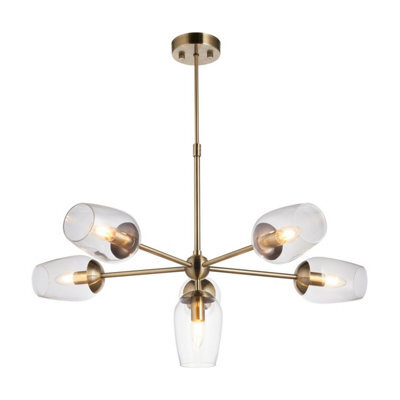 Luminosa Lighting Luminosa Livorno Multi Arm Pendant Ceiling Light Antique Brass Plate, Clear Glass - image 1