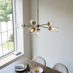 Luminosa Lighting Luminosa Livorno Multi Arm Pendant Ceiling Light Antique Brass Plate, Clear Glass - thumbnail 4