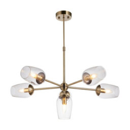 Luminosa Lighting Luminosa Livorno Multi Arm Pendant Ceiling Light Antique Brass Plate, Clear Glass - thumbnail 1
